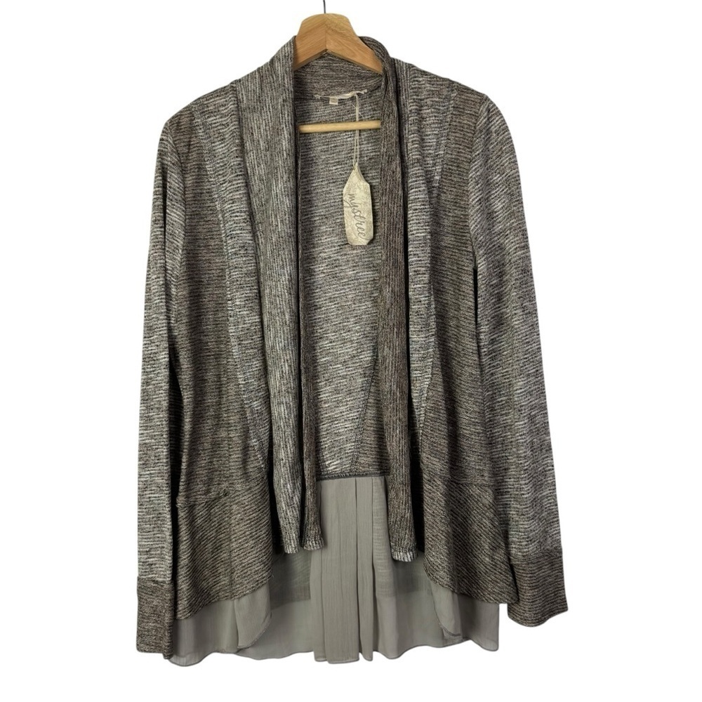Mystree Brown & Beige Stripe Mixed Media Cardigan Sweater S